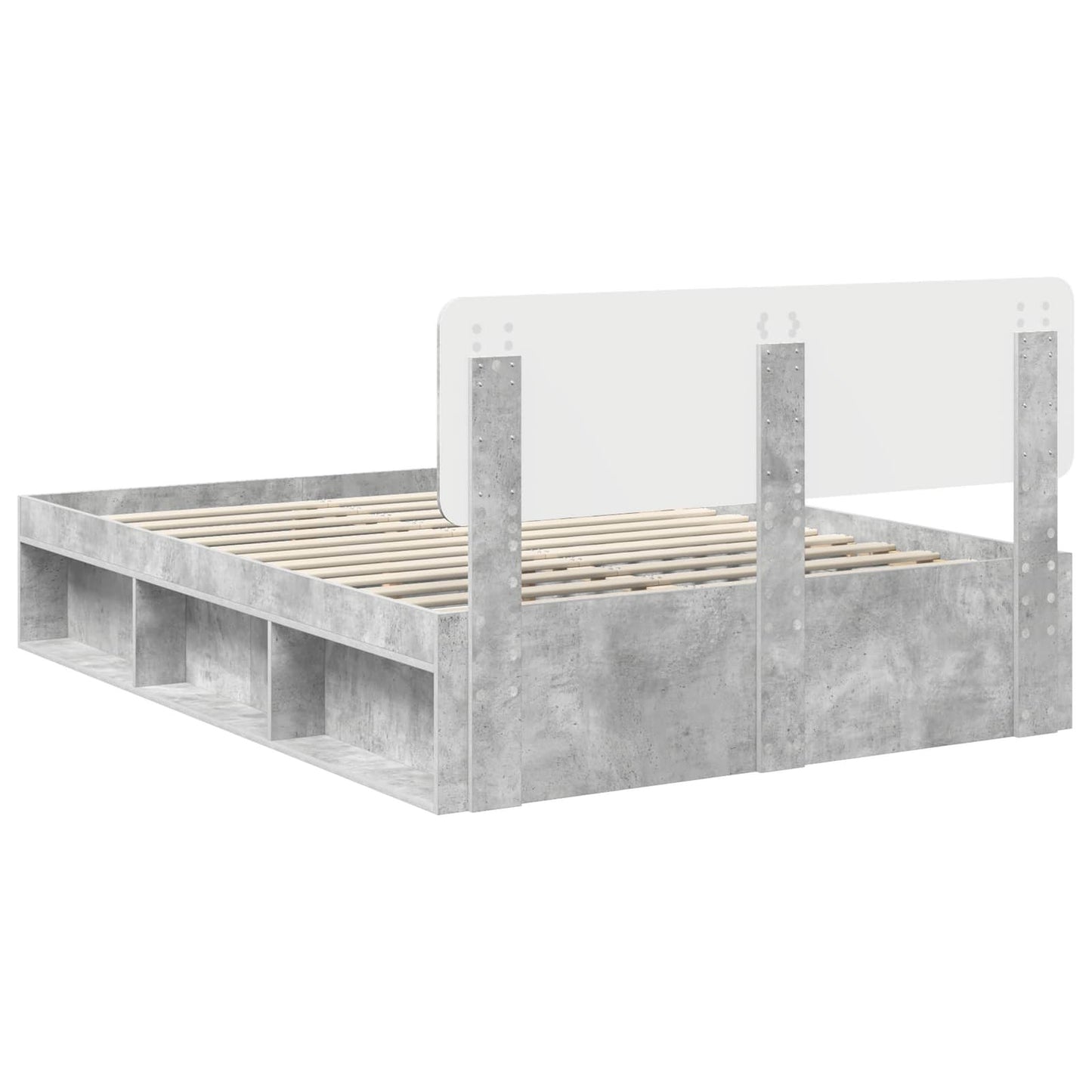 Bedframe met hoofdeinde Beton 140 x 190 cm Massief grenenhout