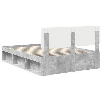 Bedframe met hoofdeinde Beton 140 x 190 cm Massief grenenhout