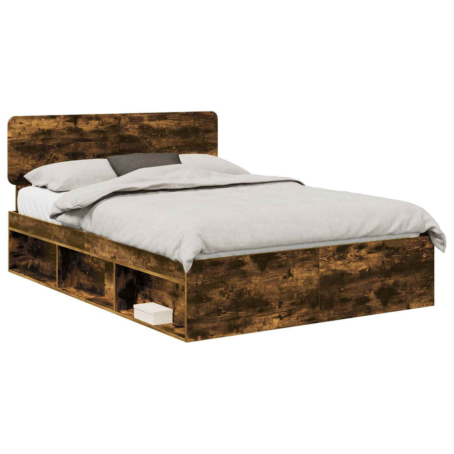 Bedframe Gerookt eiken 140 x 190 cm Massief grenenhout