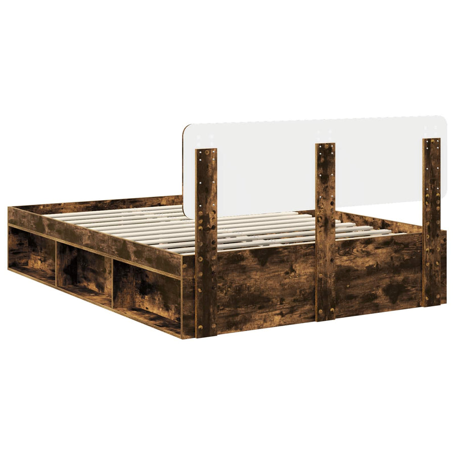 Bedframe Gerookt eiken 140 x 190 cm Massief grenenhout
