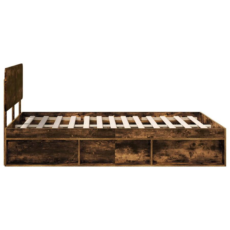 Bedframe Gerookt eiken 140 x 190 cm Massief grenenhout