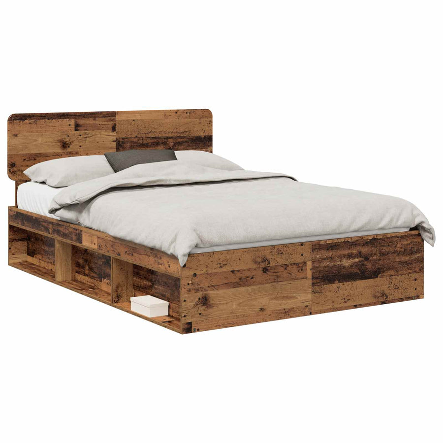 Bedframe met hoofdeinde Oudhout 140 x 190 cm Massief grenenhout