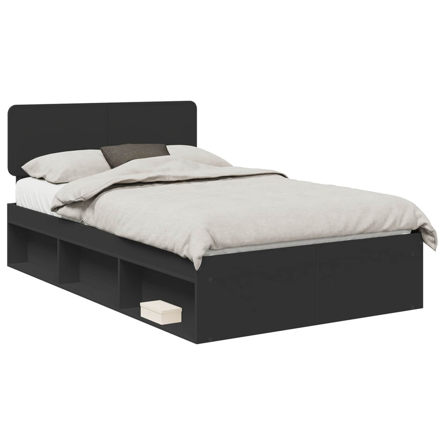 Bedframe met hoofdeinde Zwart 135 x 190 cm Massief grenenhout