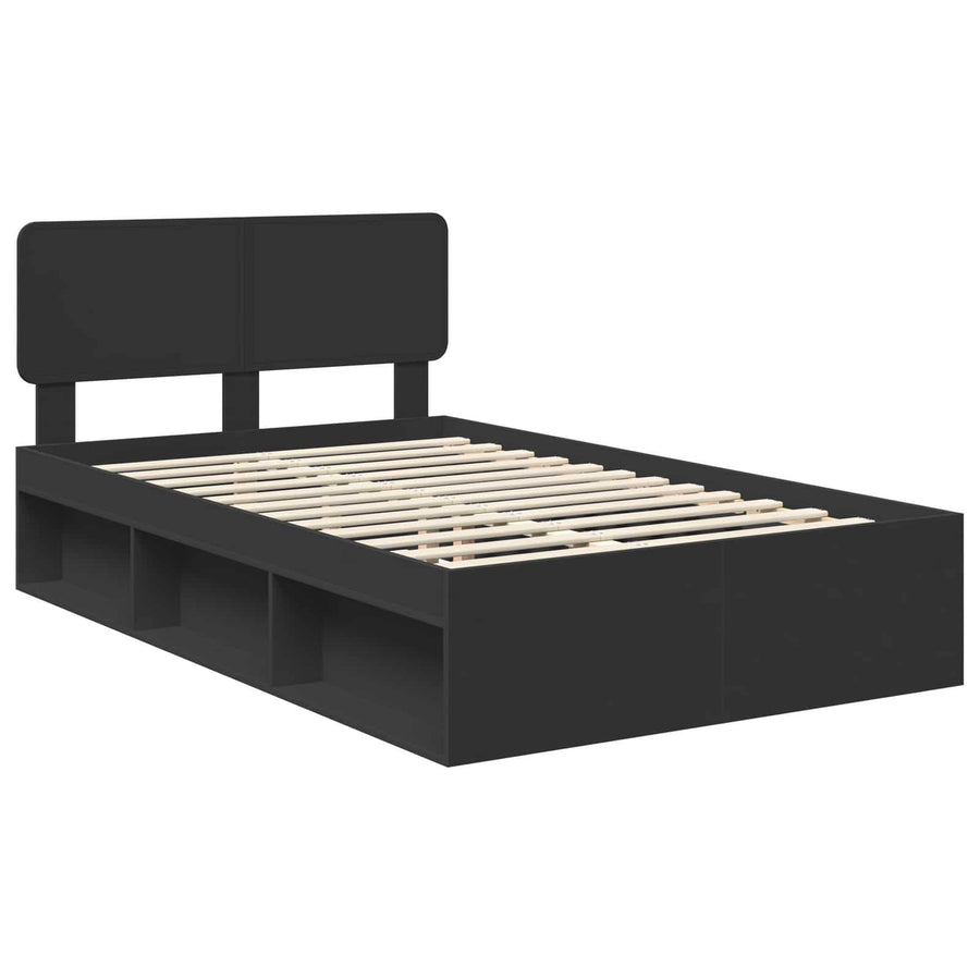 Bedframe met hoofdeinde Zwart 135 x 190 cm Massief grenenhout