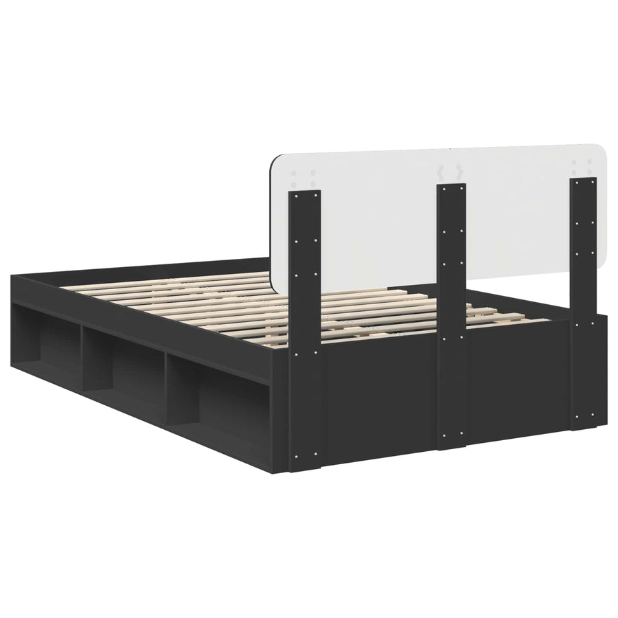Bedframe met hoofdeinde Zwart 135 x 190 cm Massief grenenhout