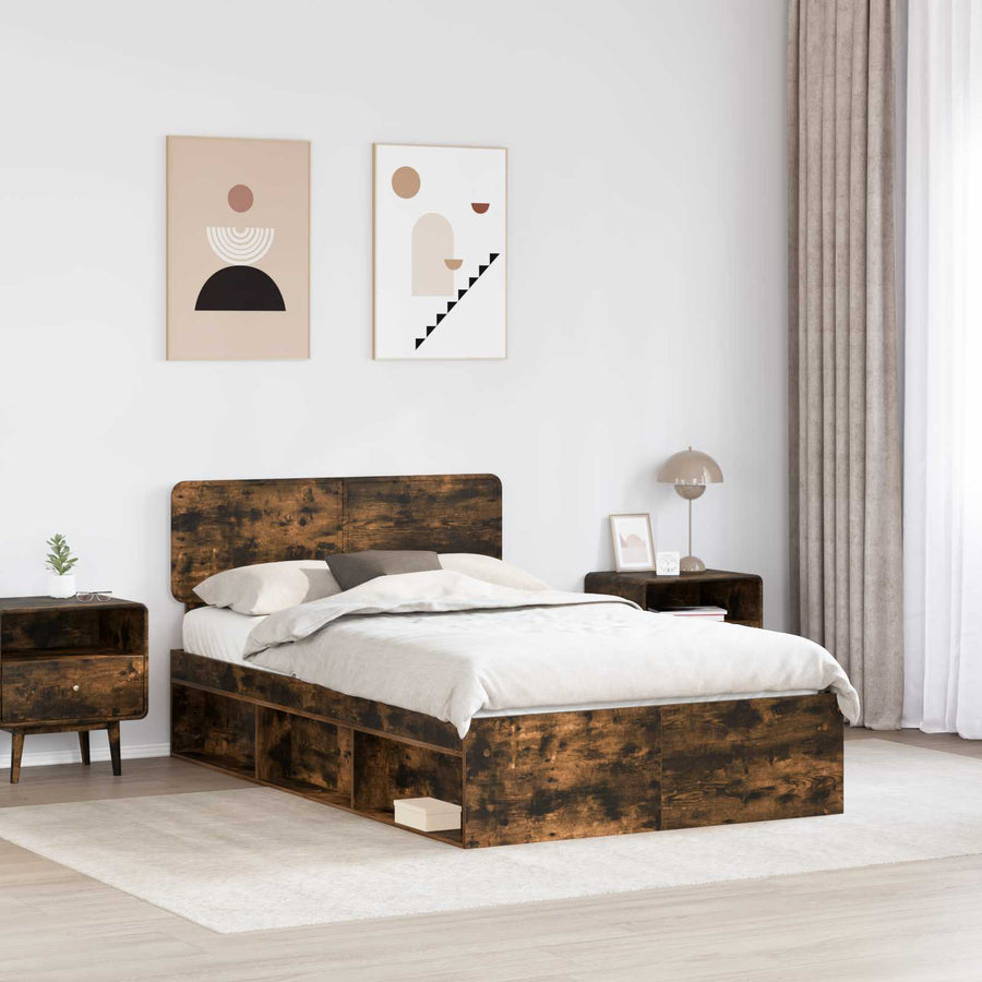 Bedframe Gerookt eiken 135 x 190 cm Massief grenenhout