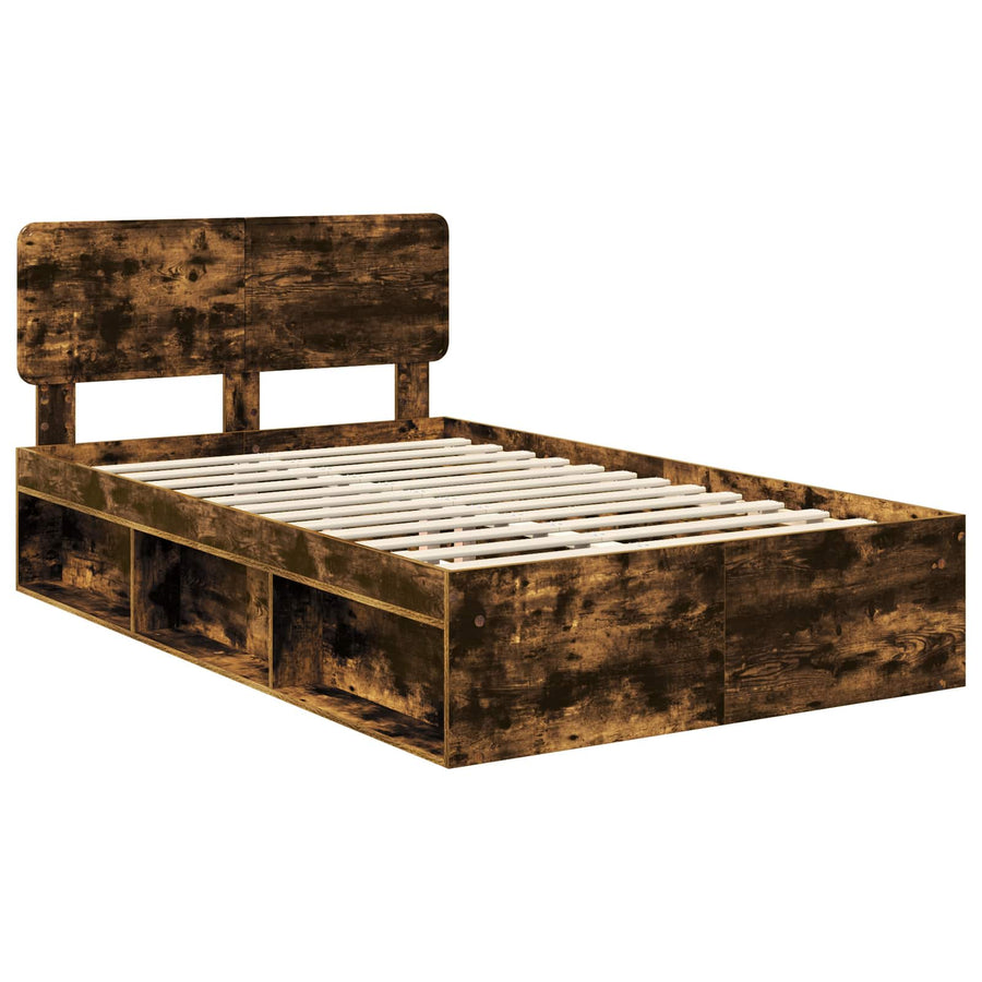 Bedframe Gerookt eiken 135 x 190 cm Massief grenenhout