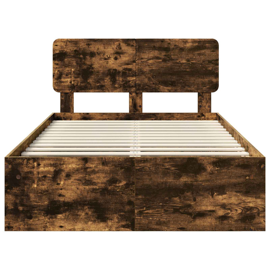 Bedframe Gerookt eiken 135 x 190 cm Massief grenenhout