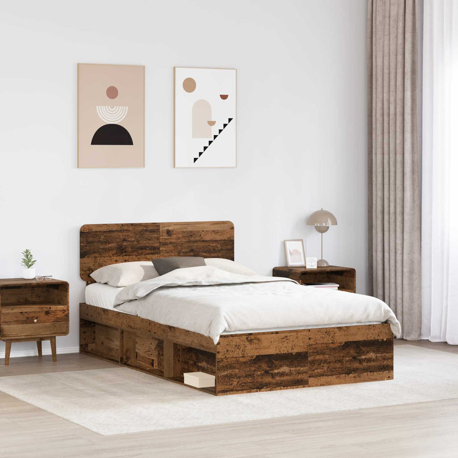 Bedframe met hoofdeinde Oudhout 90 x 190 cm Massief grenenhout