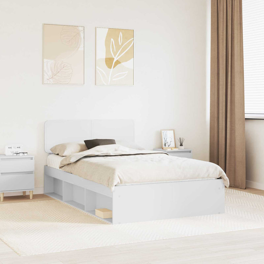 Bedframe met hoofdeinde Wit 120 x 200 cm Massief grenenhout