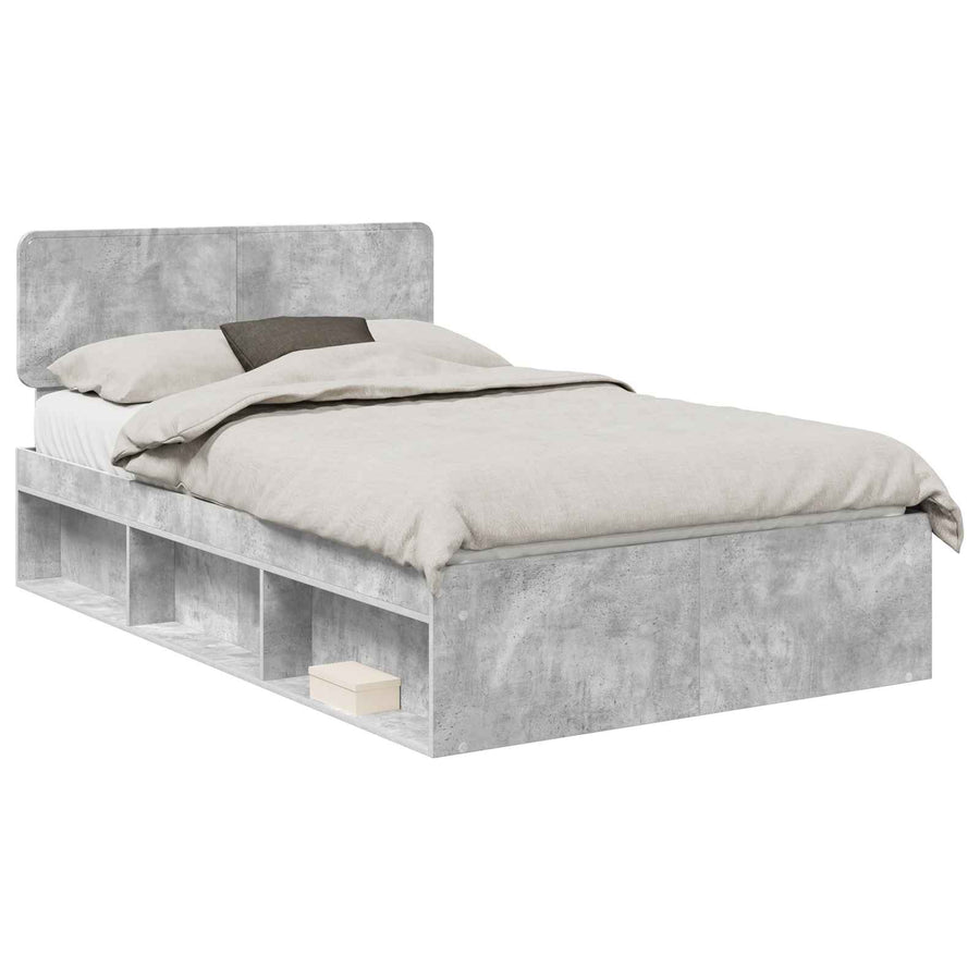Bedframe met hoofdeinde Beton 120 x 200 cm Massief grenenhout