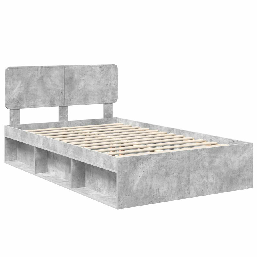 Bedframe met hoofdeinde Beton 120 x 200 cm Massief grenenhout