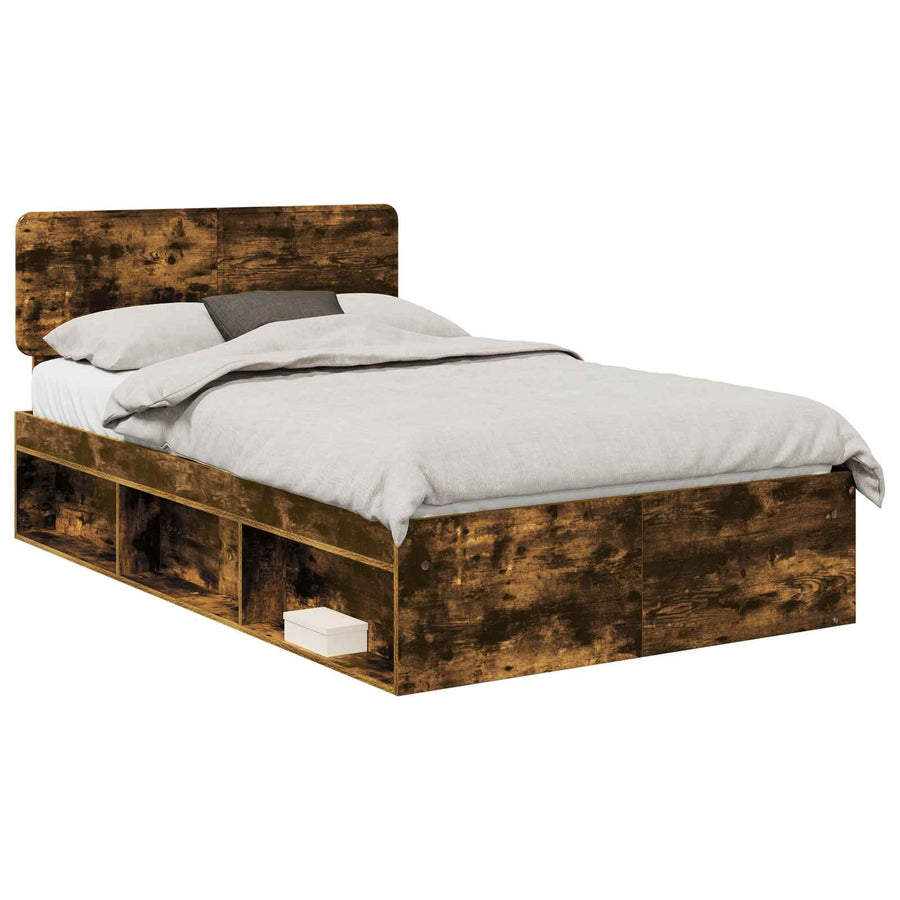 Bedframe Gerookt eiken 120 x 200 cm Massief grenenhout