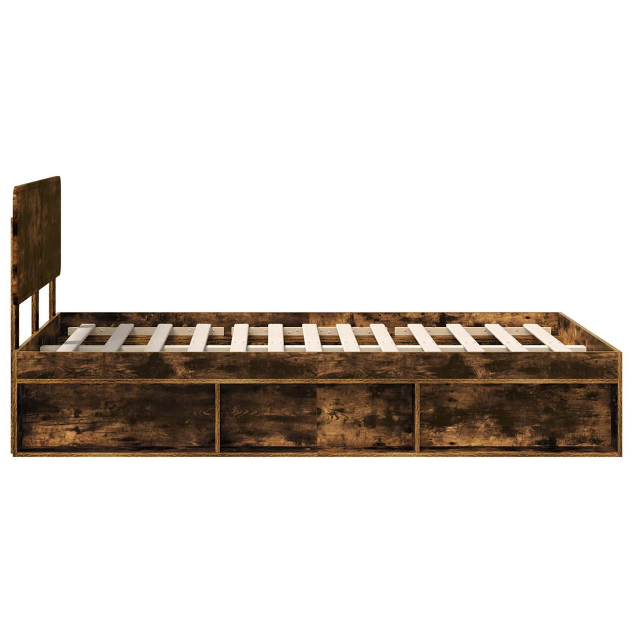 Bedframe Gerookt eiken 120 x 200 cm Massief grenenhout