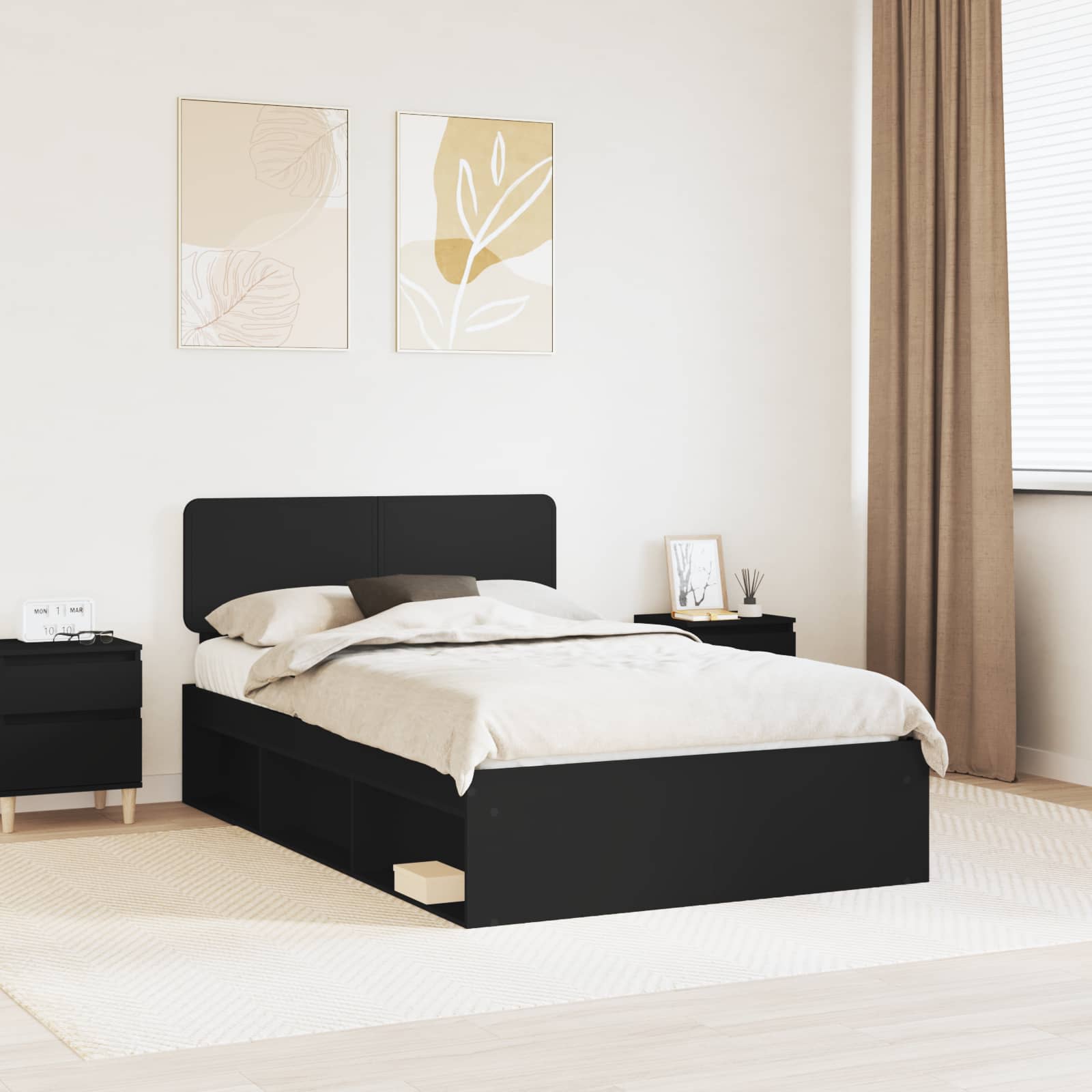 Bedframe met hoofdeinde Zwart 120 x 190 cm Massief grenenhout