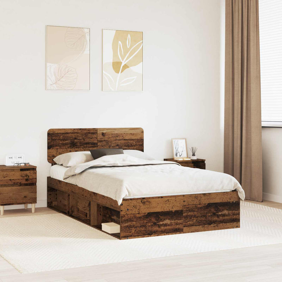 Bedframe met hoofdeinde Oudhout 120 x 190 cm Massief grenenhout