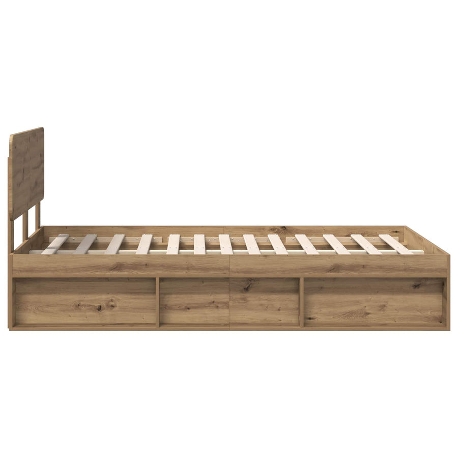 Bedframe Ambachtelijk eiken 120 x 190 cm Massief grenenhout