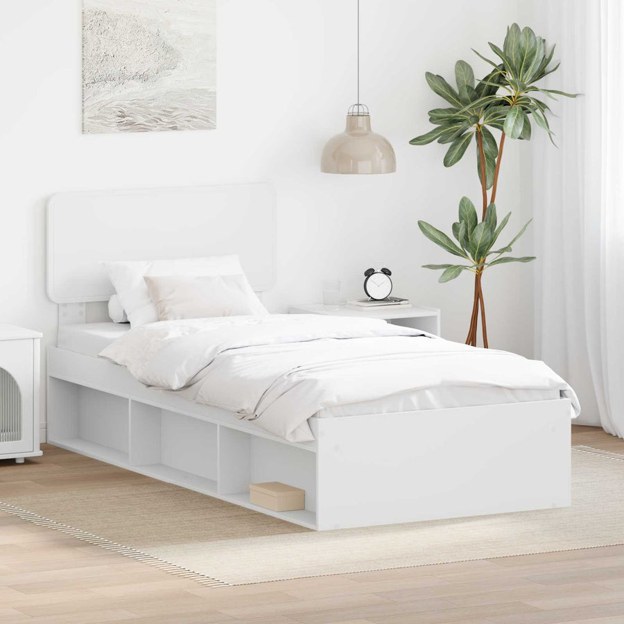 Bedframe met hoofdeinde Wit 100 x 200 cm Massief grenenhout