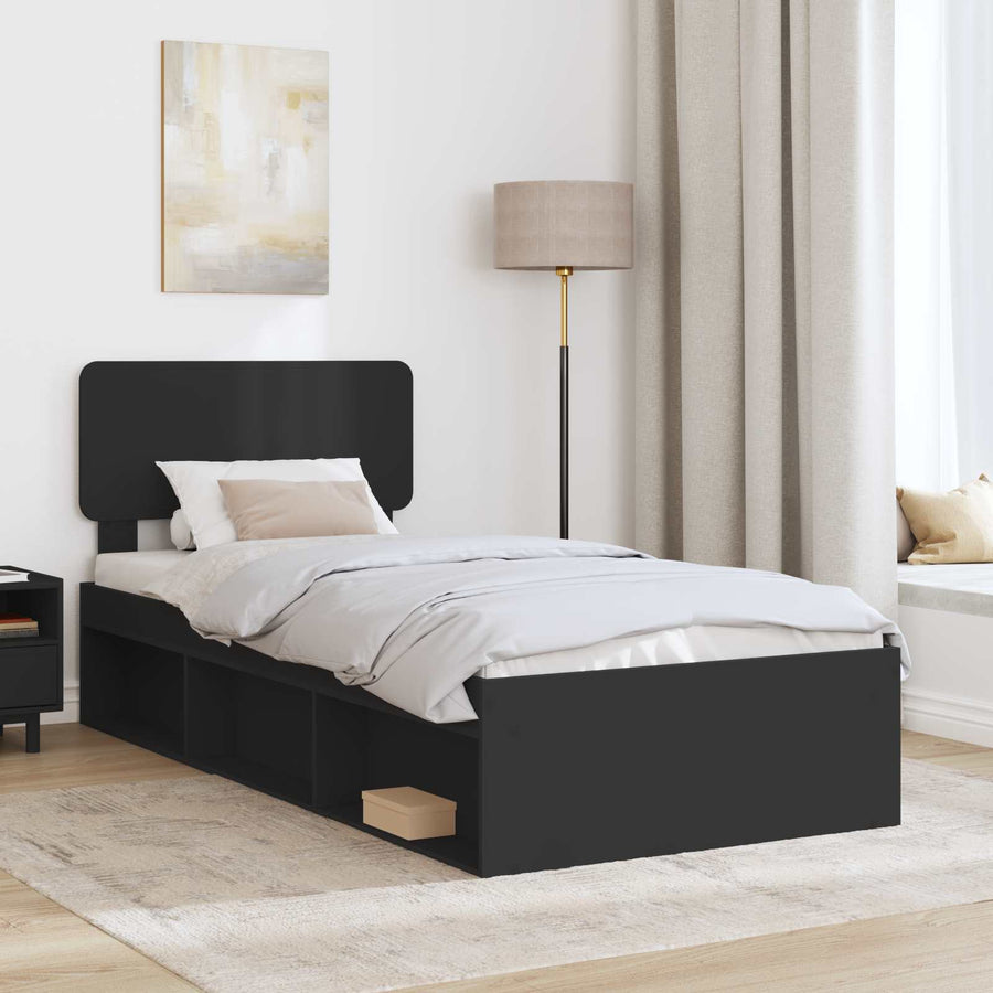 Bedframe met hoofdeinde Zwart 100 x 200 cm Massief grenenhout