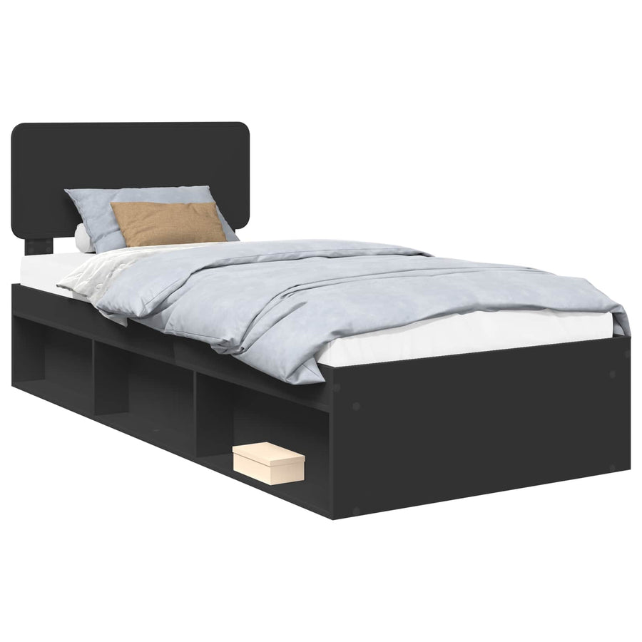 Bedframe met hoofdeinde Zwart 100 x 200 cm Massief grenenhout