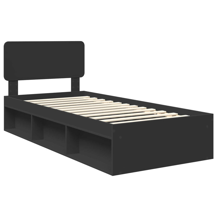 Bedframe met hoofdeinde Zwart 100 x 200 cm Massief grenenhout