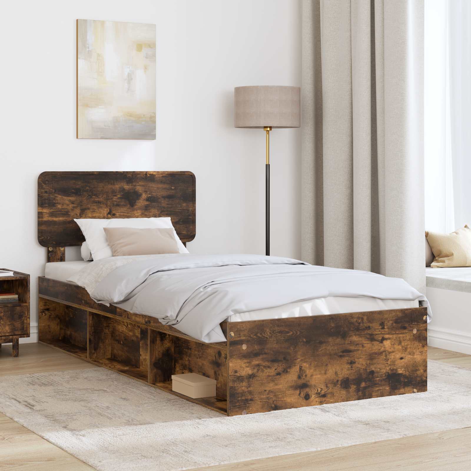 Bedframe Gerookt eiken 100 x 200 cm Massief grenenhout
