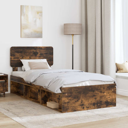 Bedframe Gerookt eiken 100 x 200 cm Massief grenenhout