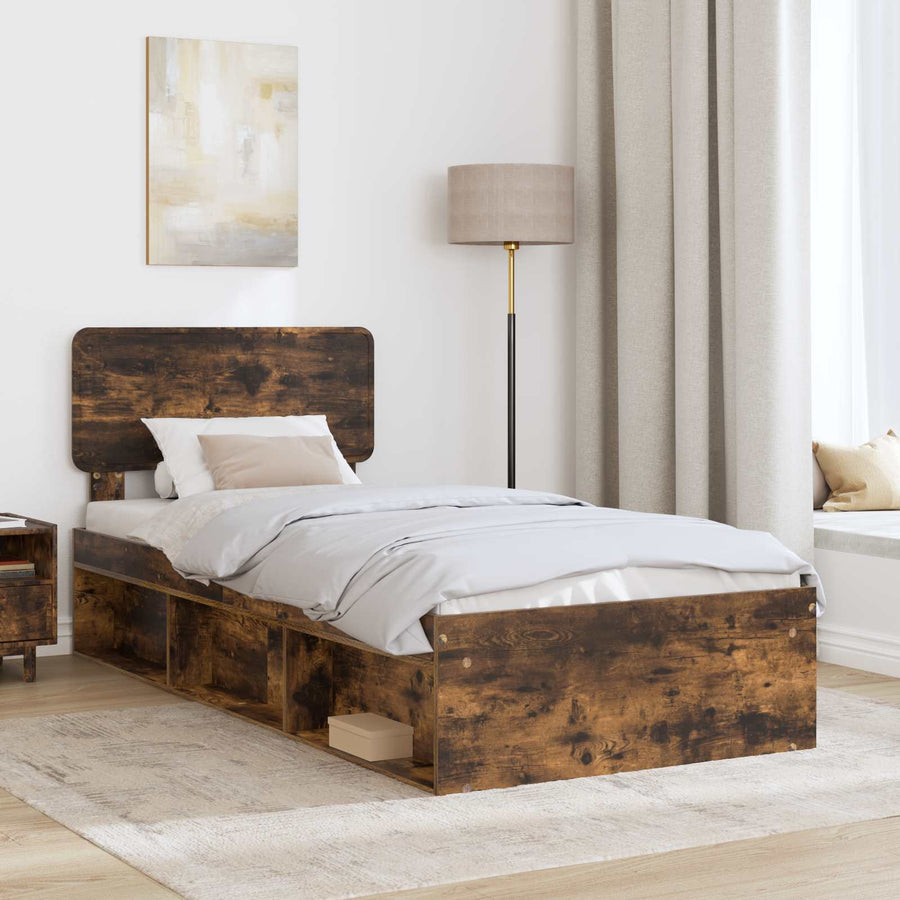 Bedframe Gerookt eiken 100 x 200 cm Massief grenenhout
