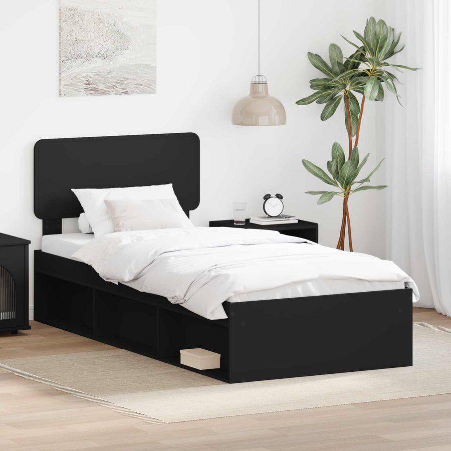 Bedframe met hoofdeinde Zwart 90 x 200 cm Massief grenenhout