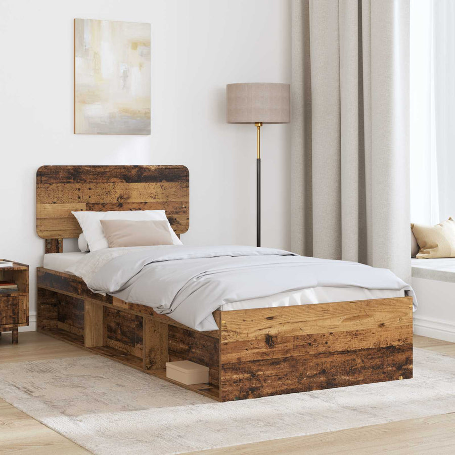 Bedframe met hoofdeinde Oudhout 90 x 200 cm Massief grenenhout