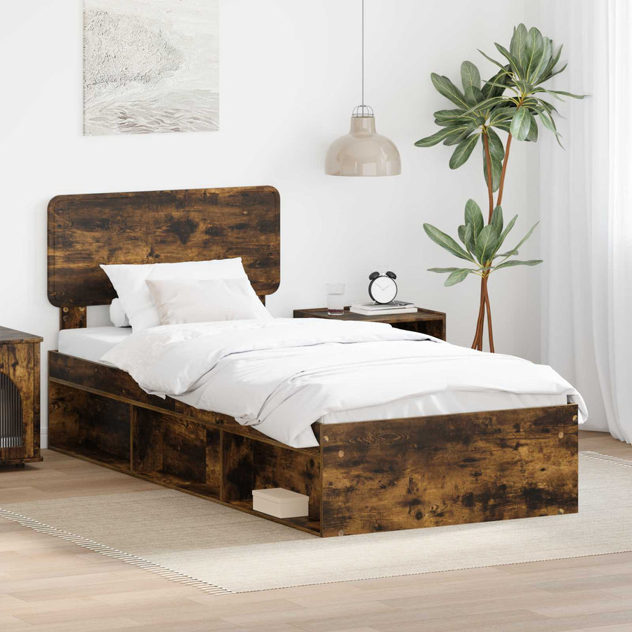Bedframe Gerookt eiken 90 x 190 cm Massief grenenhout