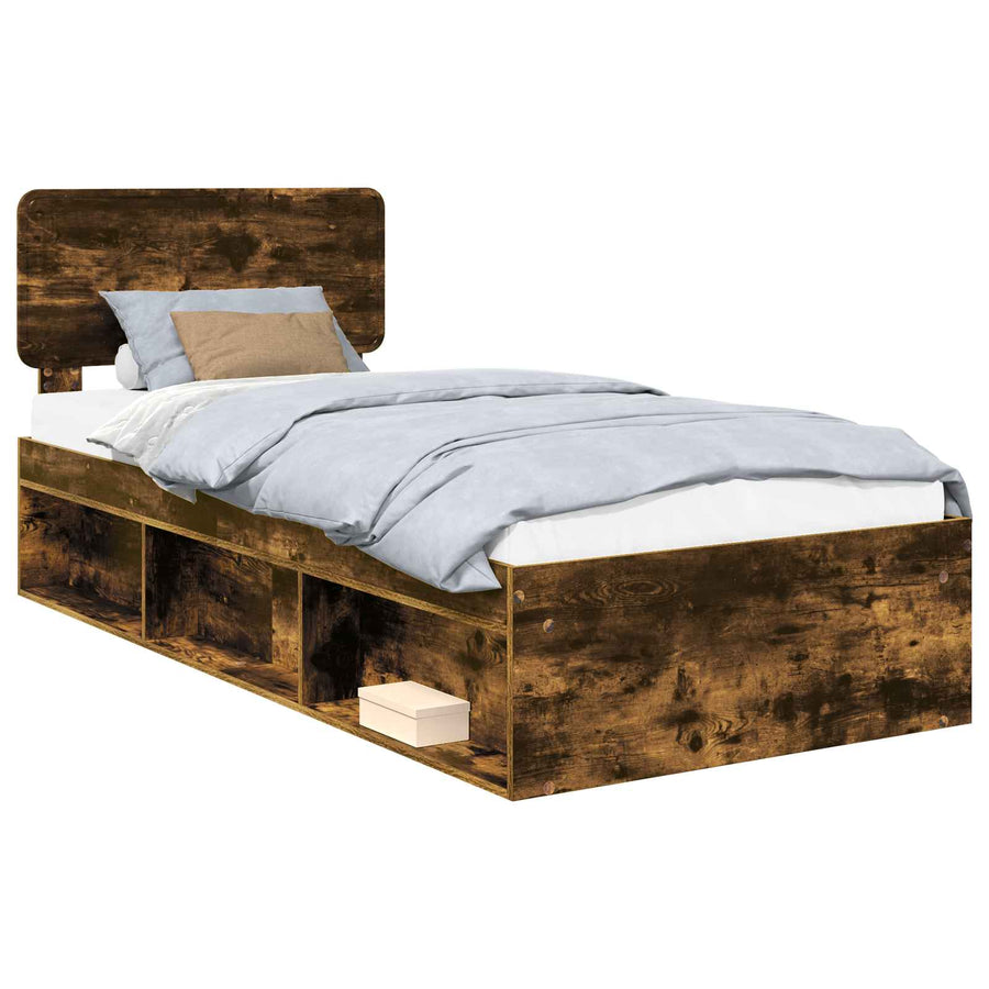 Bedframe Gerookt eiken 90 x 190 cm Massief grenenhout