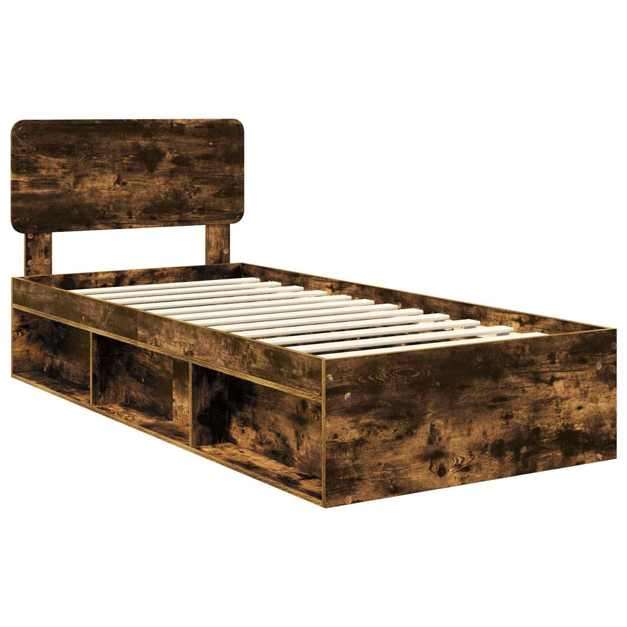Bedframe Gerookt eiken 90 x 190 cm Massief grenenhout