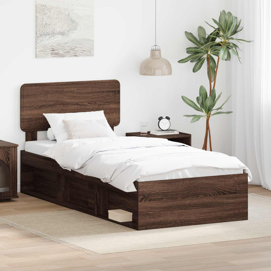 Bedframe Bruin Eiken 90 x 190 cm Massief grenenhout