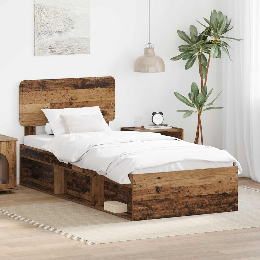 Bedframe met hoofdeinde Oudhout 90 x 190 cm Massief grenenhout