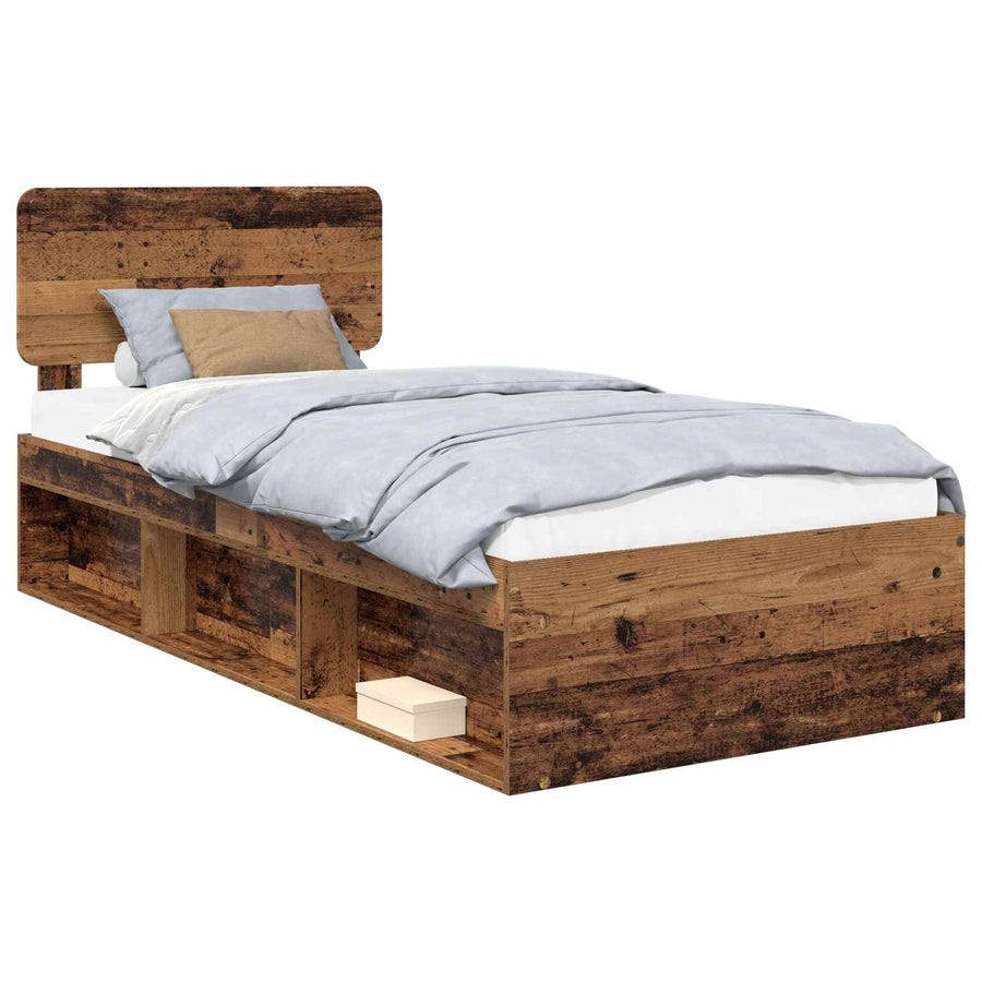 Bedframe met hoofdeinde Oudhout 90 x 190 cm Massief grenenhout