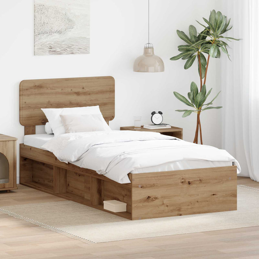 Bedframe Ambachtelijk eiken 90 x 190 cm Massief grenenhout
