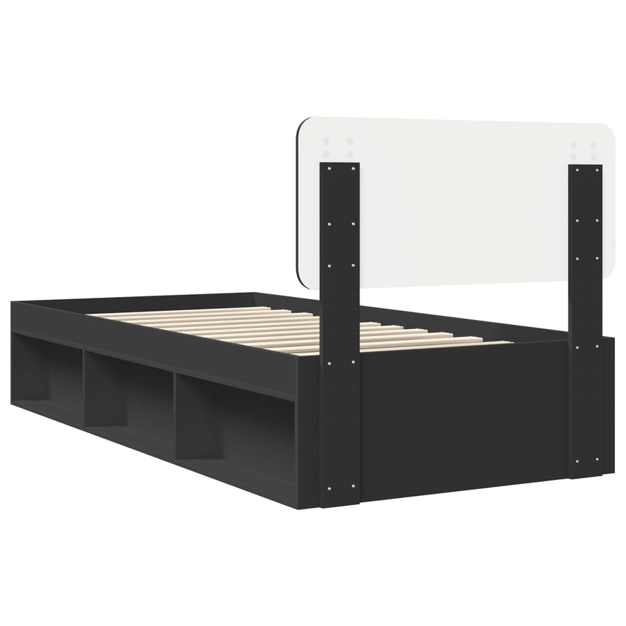 Bedframe met hoofdeinde Zwart 75 x 190 cm Massief grenenhout