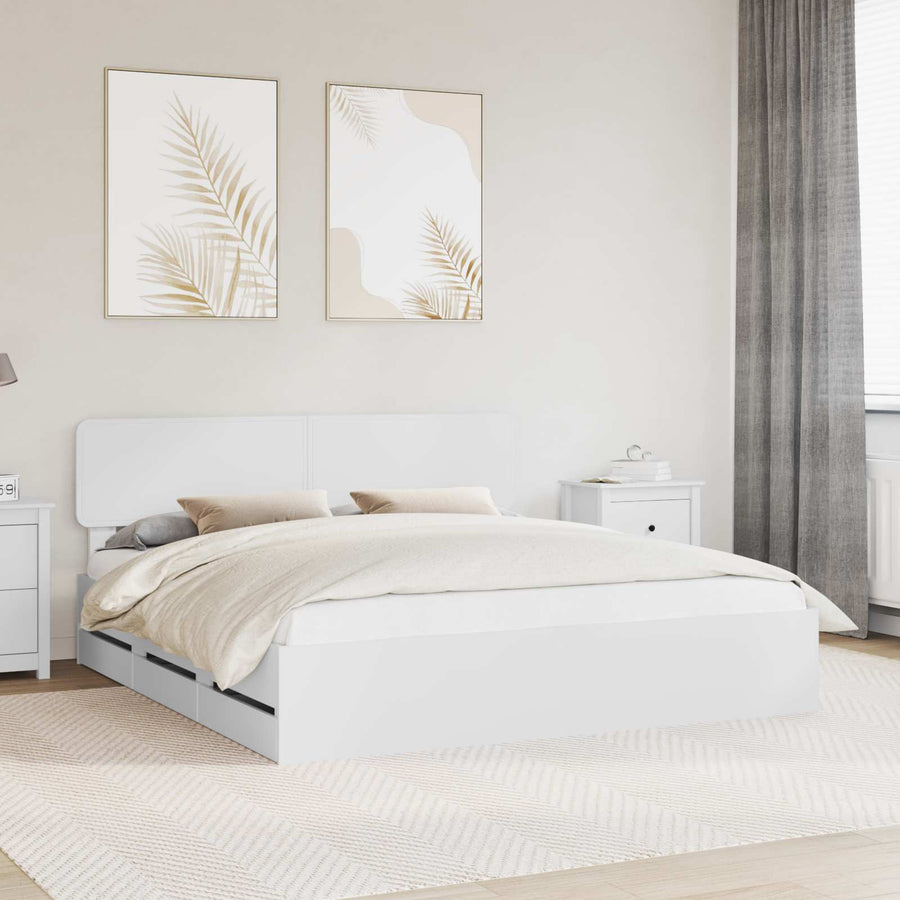 Bedframe met lade met opslag Wit 200 x 200 cm Ingenieurshout