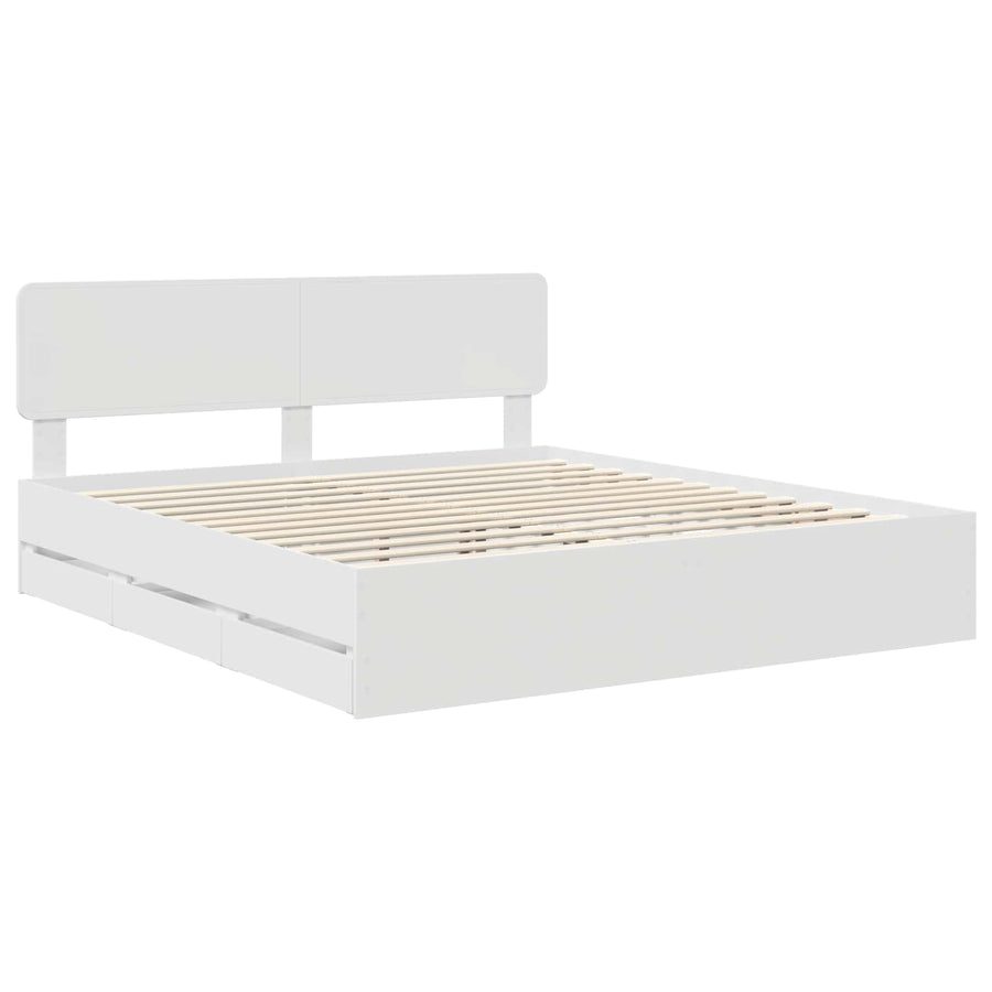 Bedframe met lade met opslag Wit 200 x 200 cm Ingenieurshout