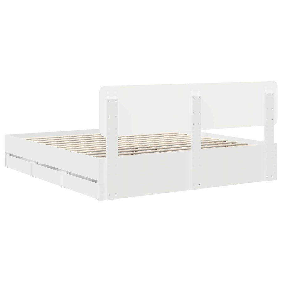 Bedframe met lade met opslag Wit 200 x 200 cm Ingenieurshout