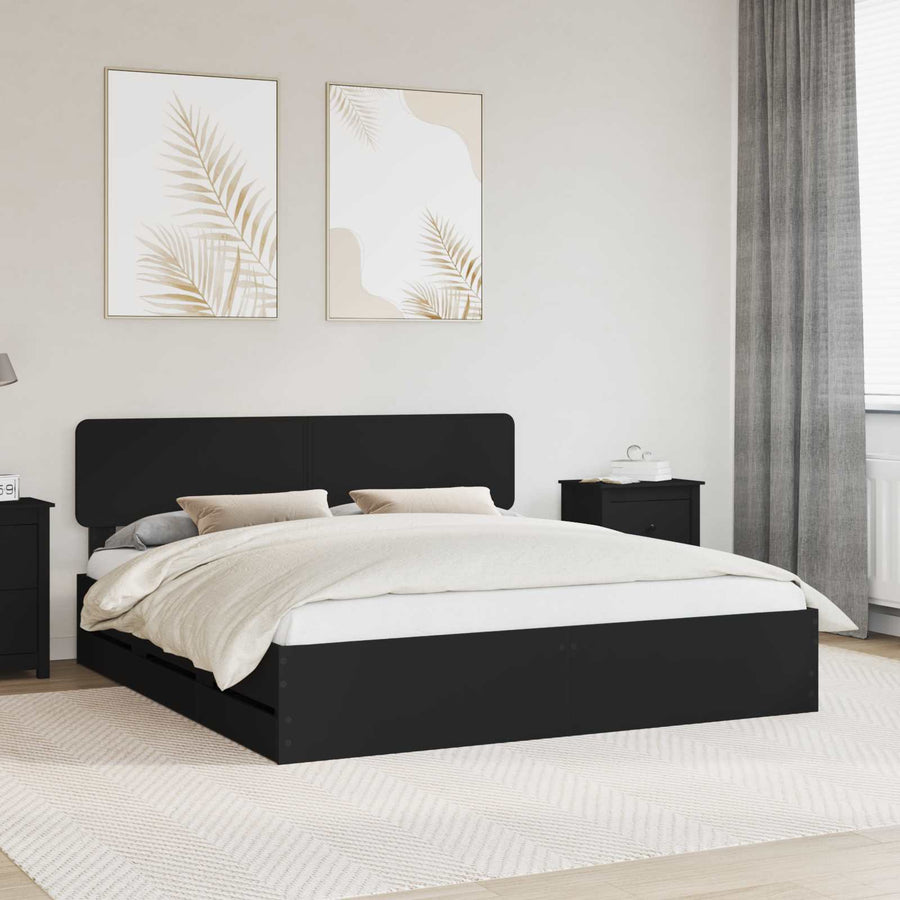 Bedframe met lade met opslag Zwart 200 x 200 cm Ingenieurshout