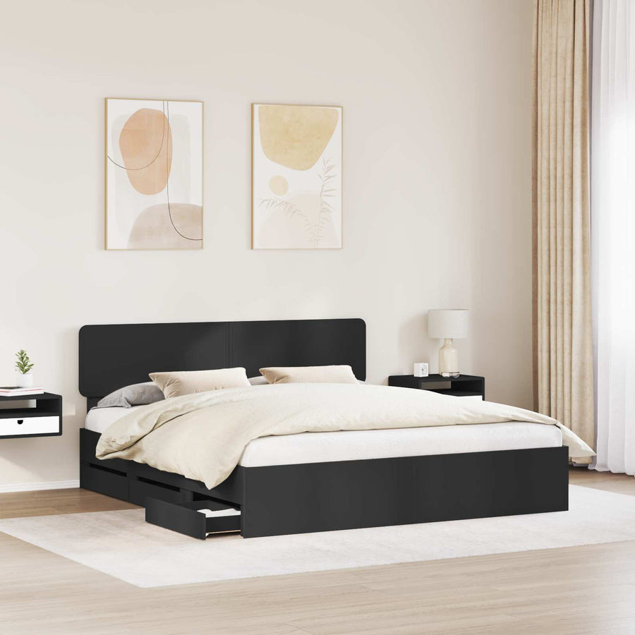 Bedframe met lade met opslag Zwart 200 x 200 cm Ingenieurshout