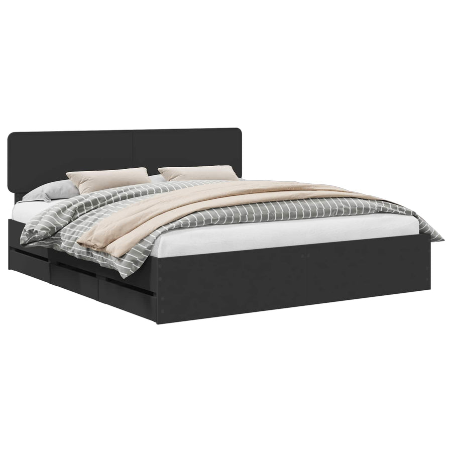 Bedframe met lade met opslag Zwart 200 x 200 cm Ingenieurshout