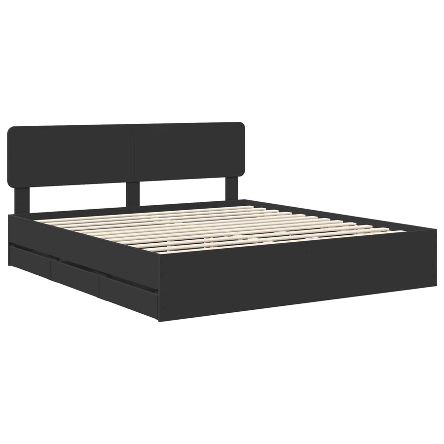 Bedframe met lade met opslag Zwart 200 x 200 cm Ingenieurshout