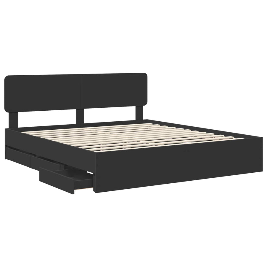 Bedframe met lade met opslag Zwart 200 x 200 cm Ingenieurshout