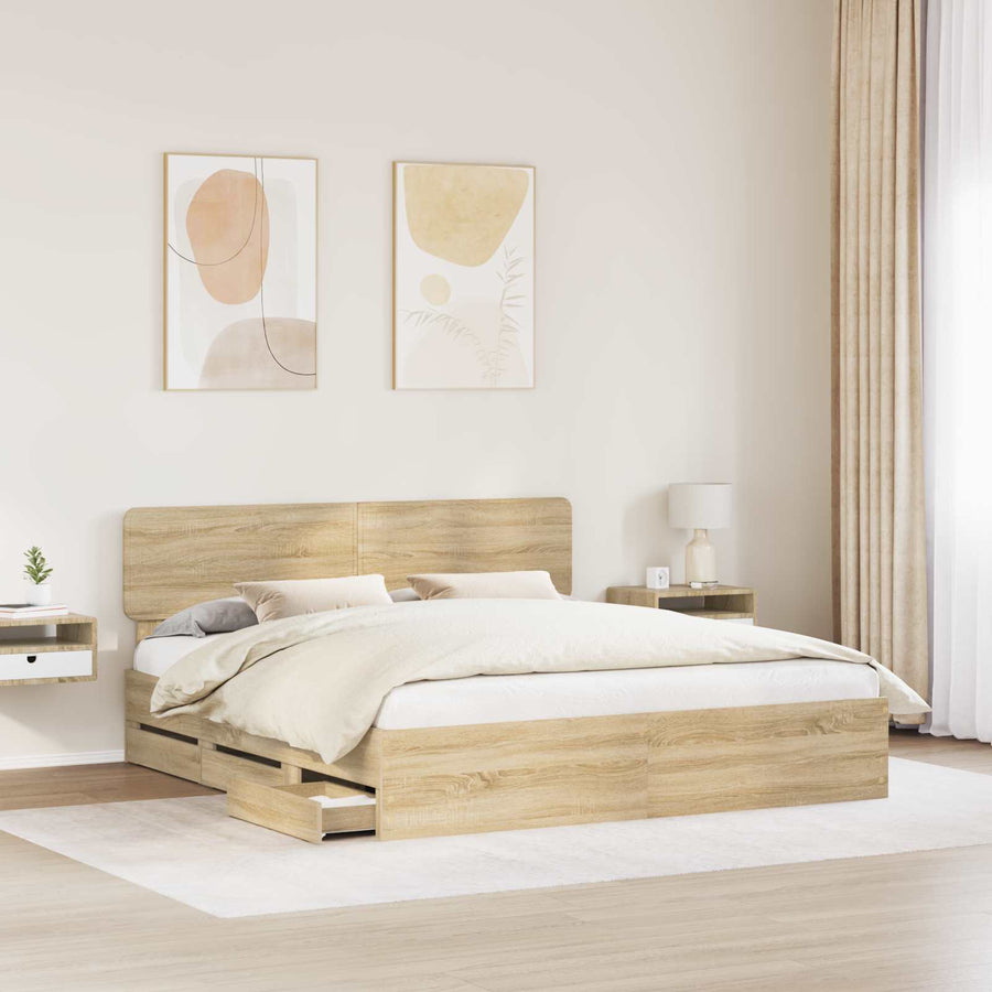 Bedframe met lade Sonoma Eiken 200 x 200 cm Ingenieurshout