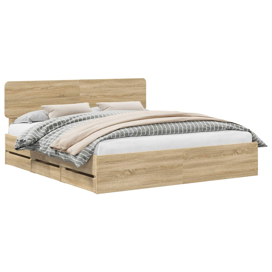 Bedframe met lade Sonoma Eiken 200 x 200 cm Ingenieurshout