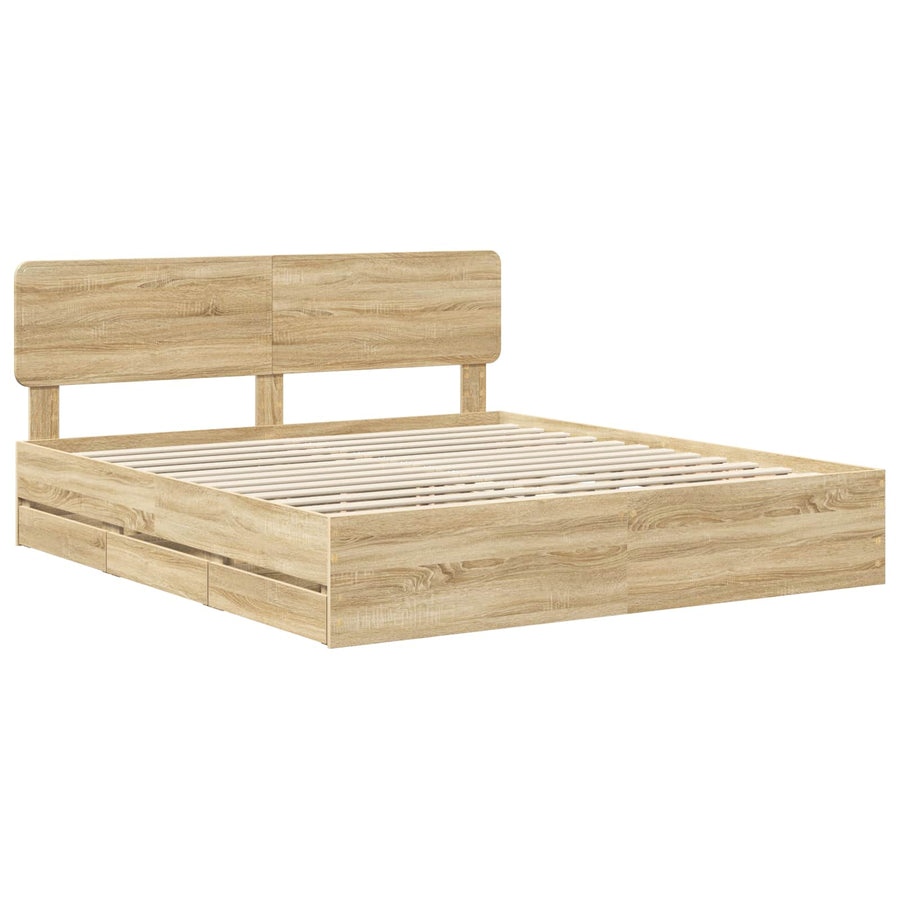 Bedframe met lade Sonoma Eiken 200 x 200 cm Ingenieurshout