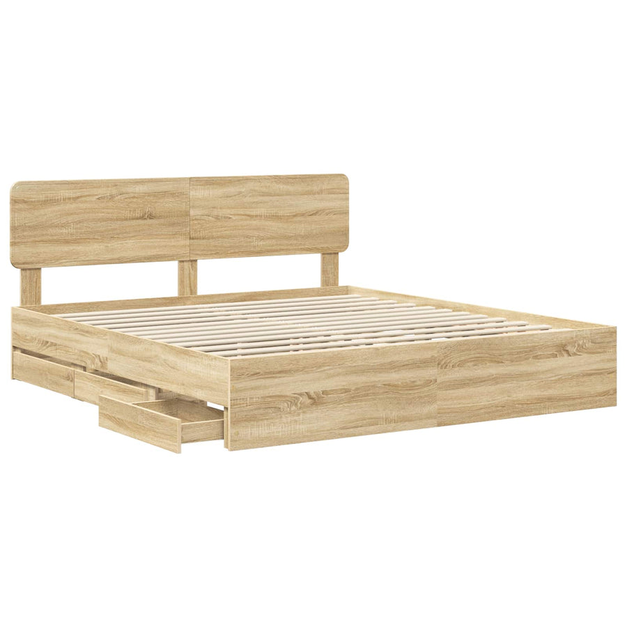 Bedframe met lade Sonoma Eiken 200 x 200 cm Ingenieurshout